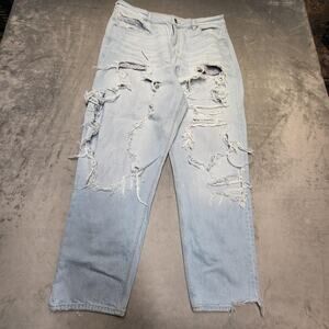 American Eagle Outfitters Jeans Womens 16 Blue Mom Light Wash Distressed Stretch